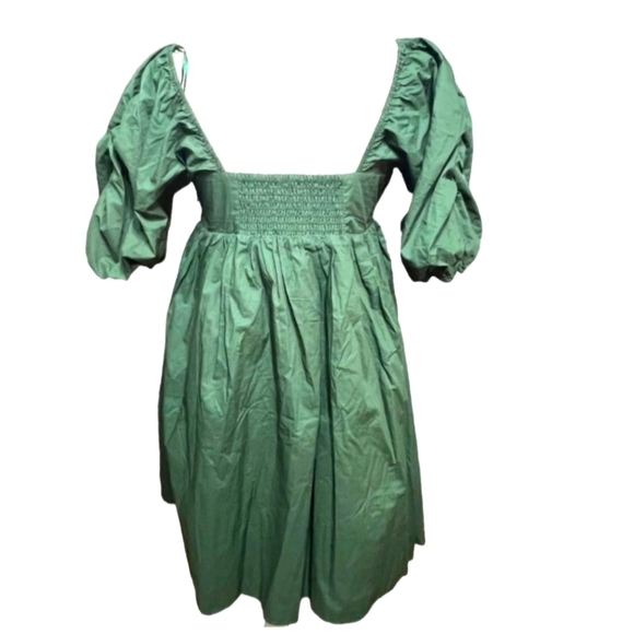 HYACINTH HOUSE Sasha Babydoll Mini Dress Emerald Puff Sleeves Square Neck Sz LG - Picture 9 of 14
